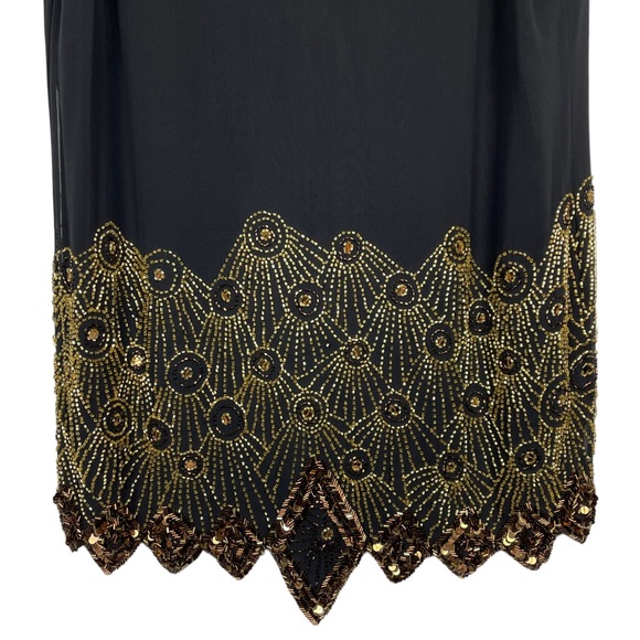 BLACK TIE BY OLEG CASSINI SILK BEADED DECO EMBELLISHED SHEER PANEL TUNIC BLOUSE - Picture 10 of 12